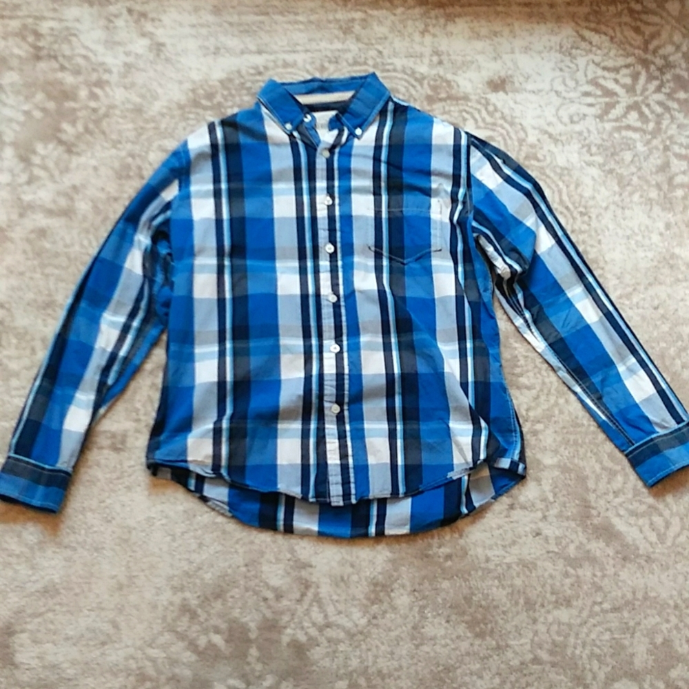 Aeropostale Men's Long Sleeve Button-Front Blue Plaid Casual Shirt Sz LRG